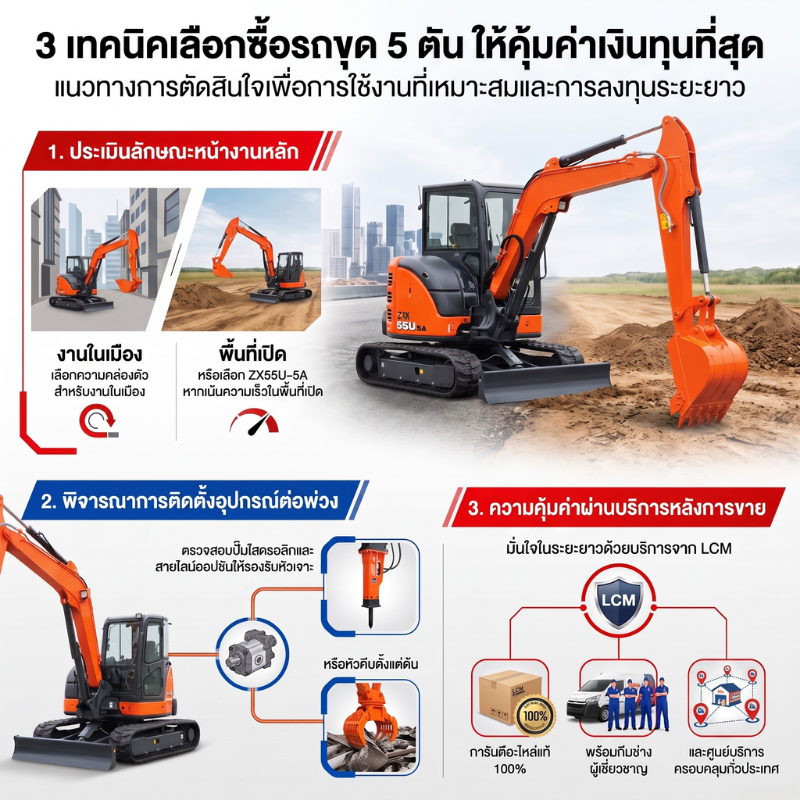 3 เทคนิคการเลือกซื้อรถขุด 5 ตัน ให้คุ้มค่าเงินทุนมากที่สุด