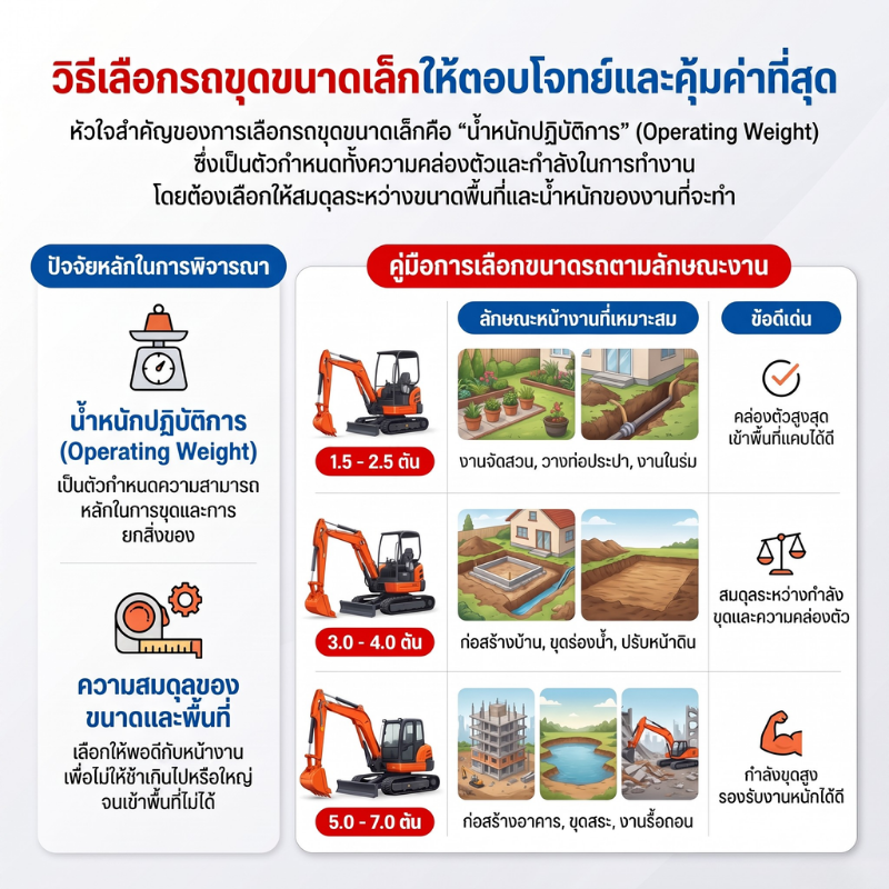 ปัจจัยพื้นฐานในการเลือกรถขุดขนาดเล็กให้ตรงใจ
