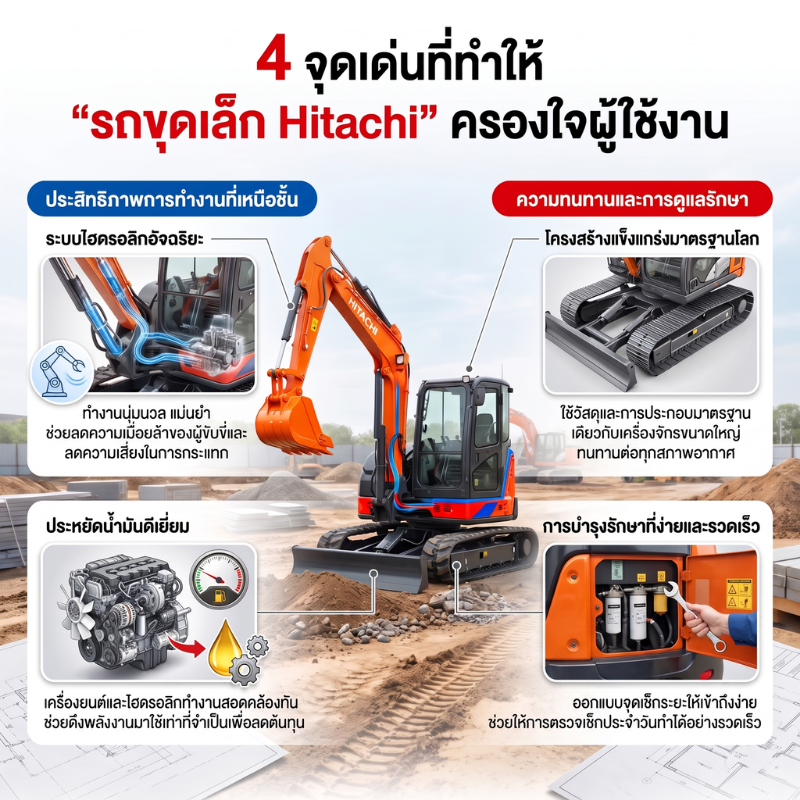 4 จุดเด่นที่ทำให้ รถขุดเล็ก Hitachi ครองใจผู้ใช้งาน